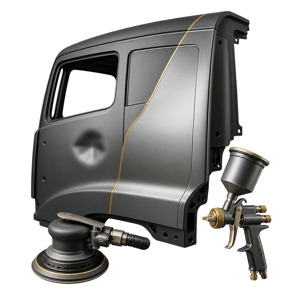 Truck body panel repair and professional paint equipment