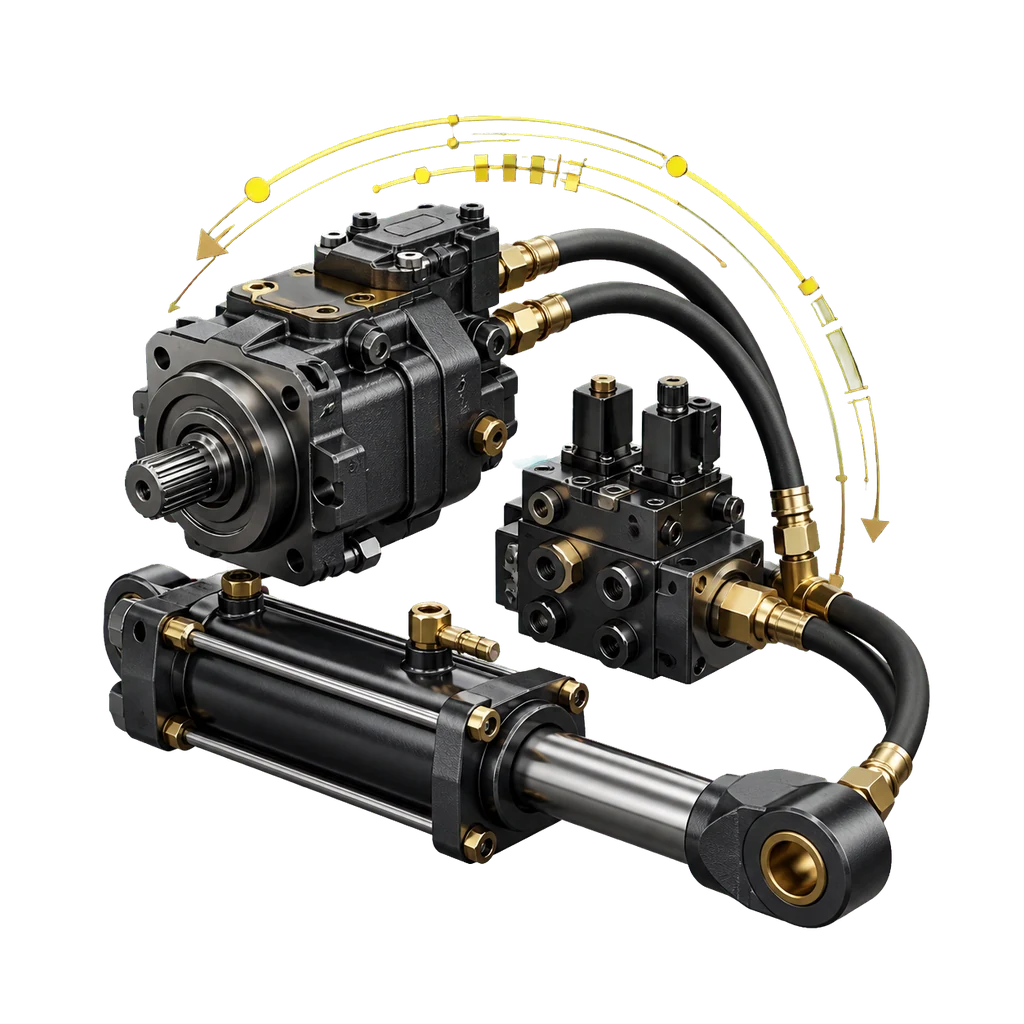 Heavy truck hydraulic pump, cylinder, and control system